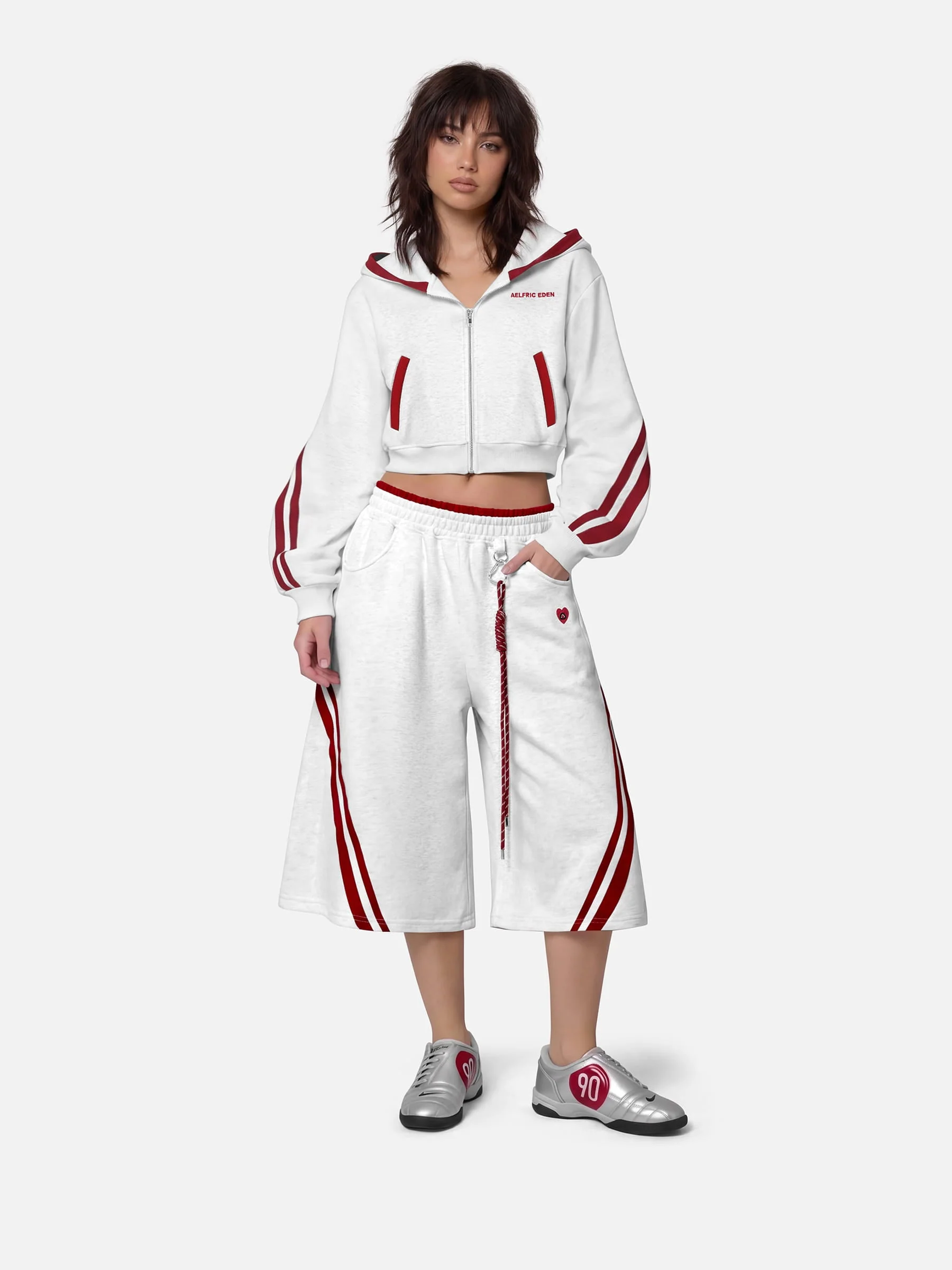 Aelfric Eden Cropped Contrast Stripe Zip Up Hoodie - Image 4