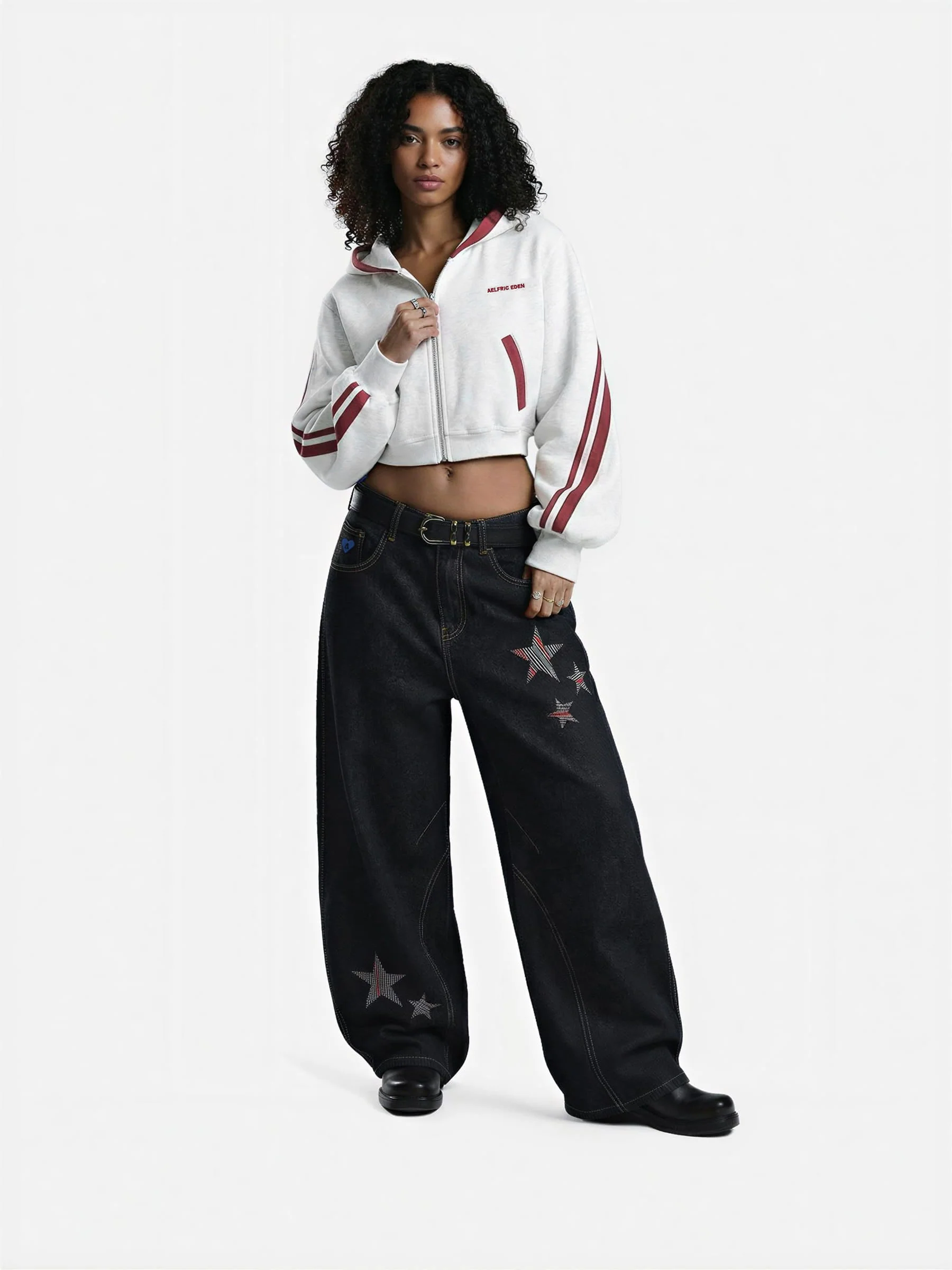 Aelfric Eden Cropped Contrast Stripe Zip Up Hoodie - Image 6