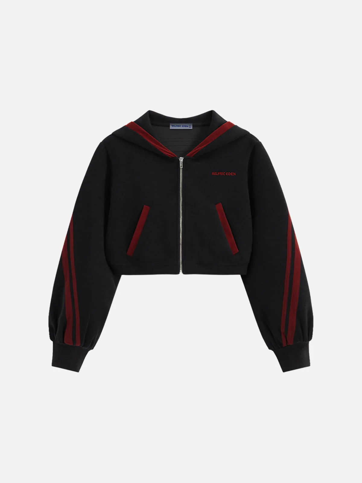 Aelfric Eden Cropped Contrast Stripe Zip Up Hoodie - Image 8