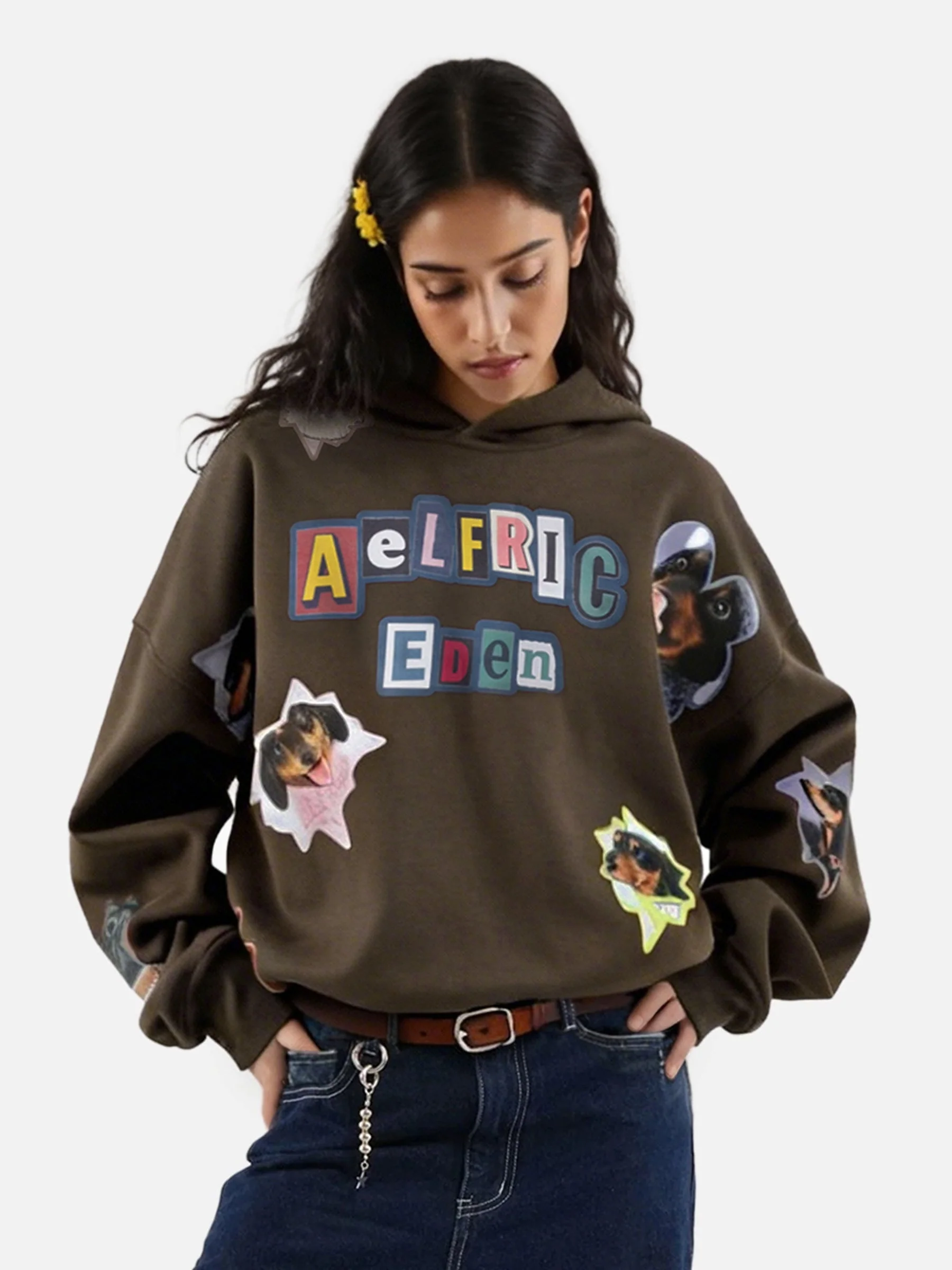Aelfric Eden Boxy Dackel Aufkleber Kapuzenpullover