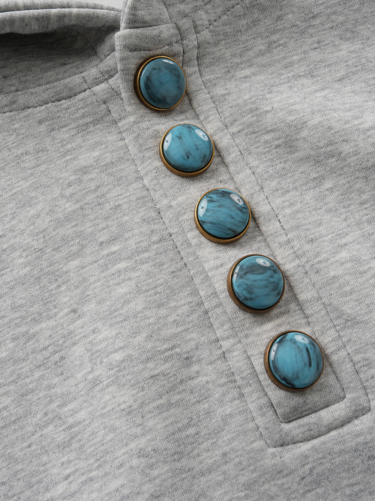 Aelfric Eden Boxy Pullover-Hoodie mit Knopfleiste, türkis - Image 4