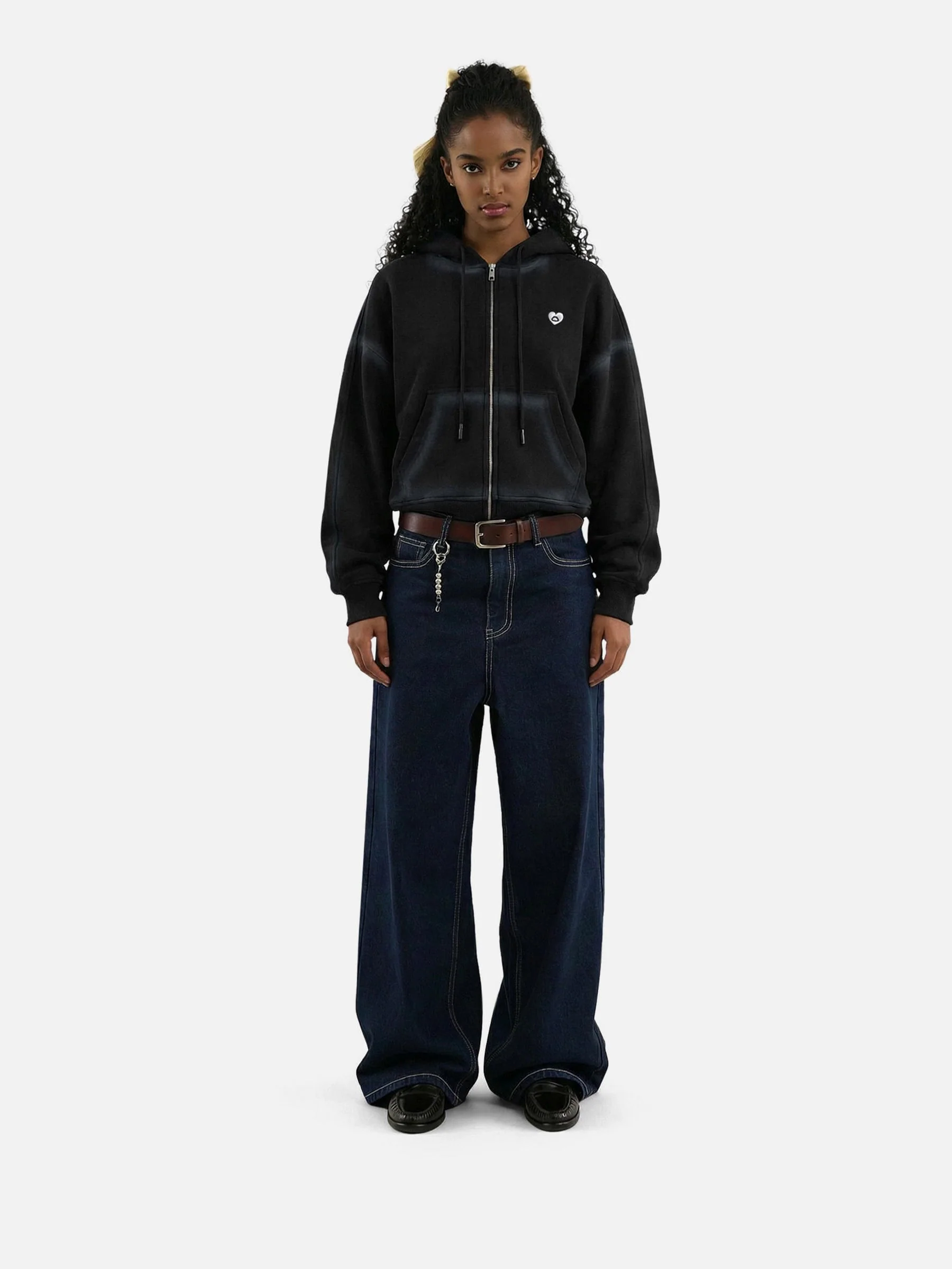 Aelfric Eden Boxy Washed Double Zip Up Hoodie - Image 3