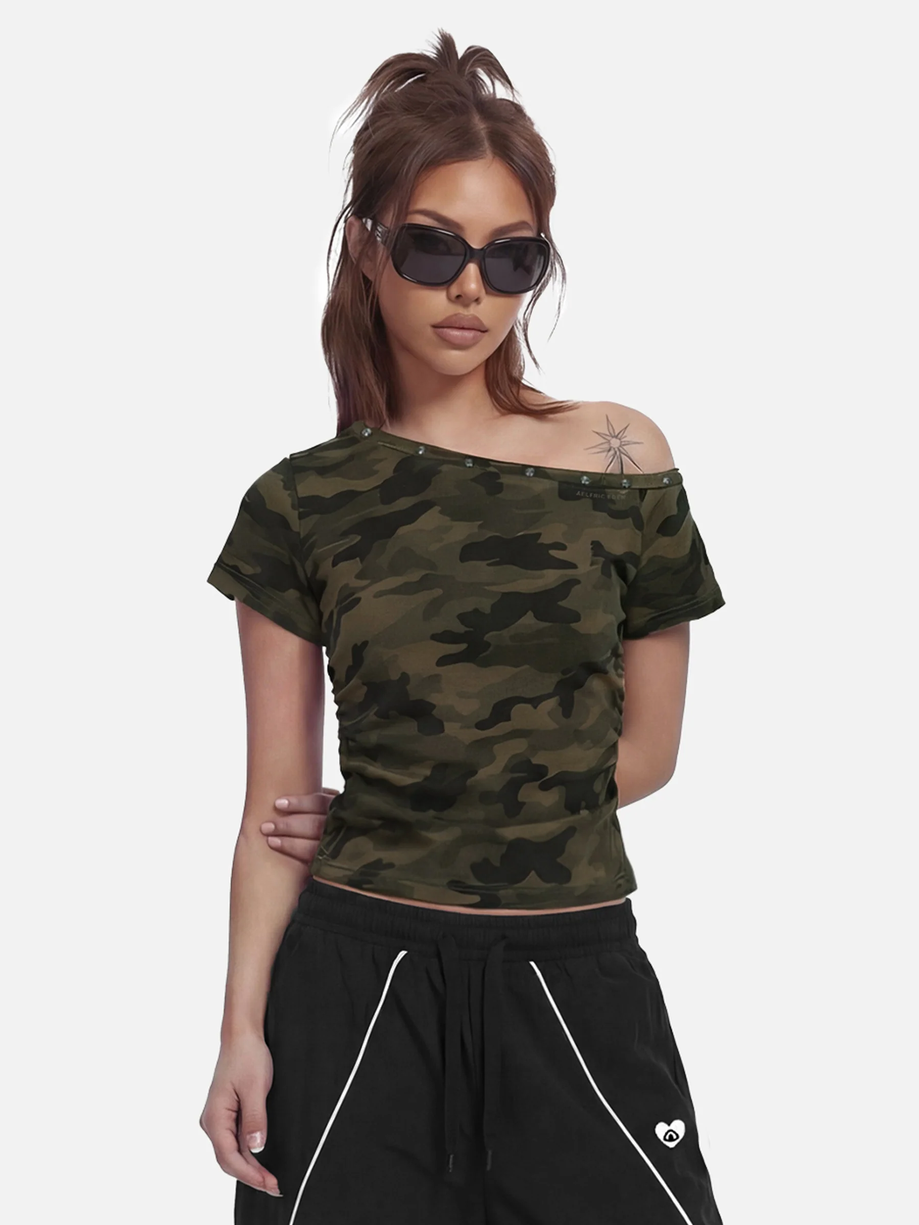 Aelfric Eden CAMO Carmen-Shirt mit Nieten
