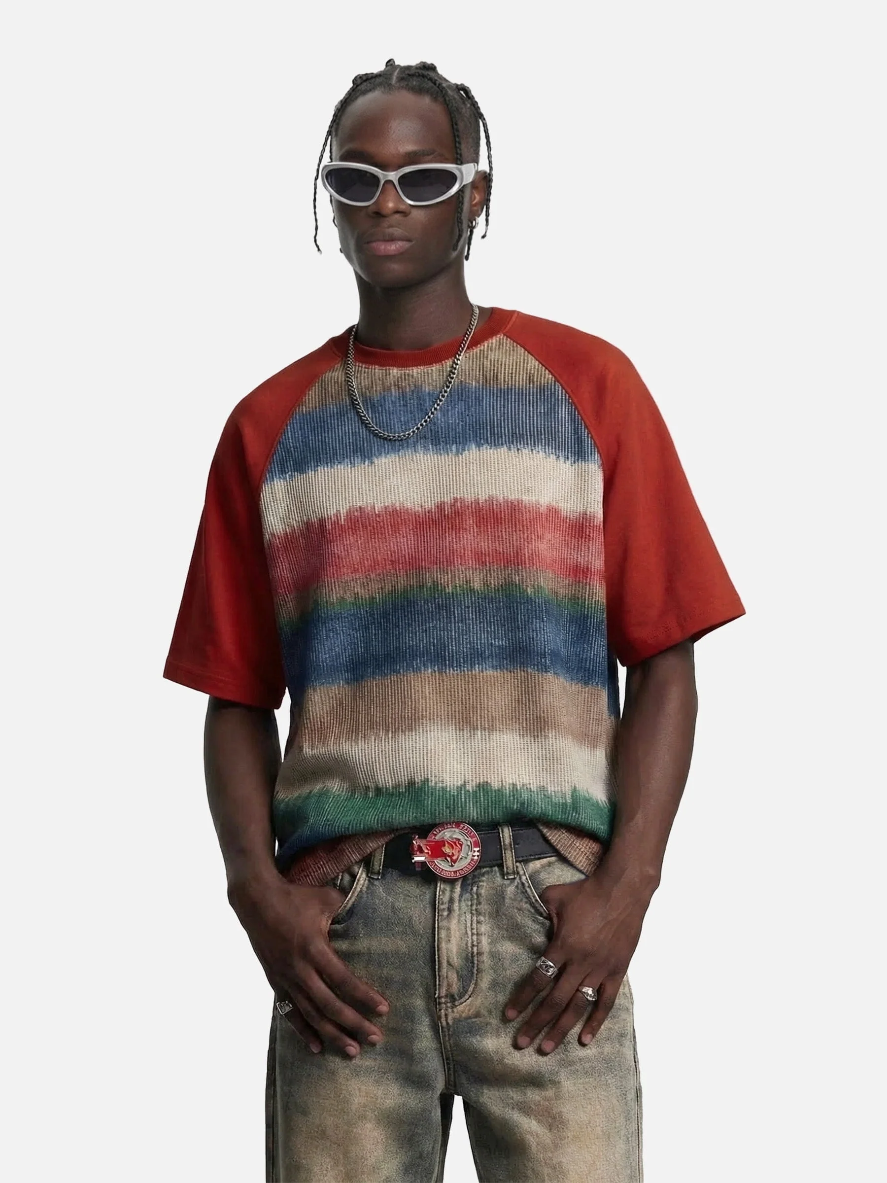 Aelfric Eden Color Block gestreiftes Raglan-T-Shirt