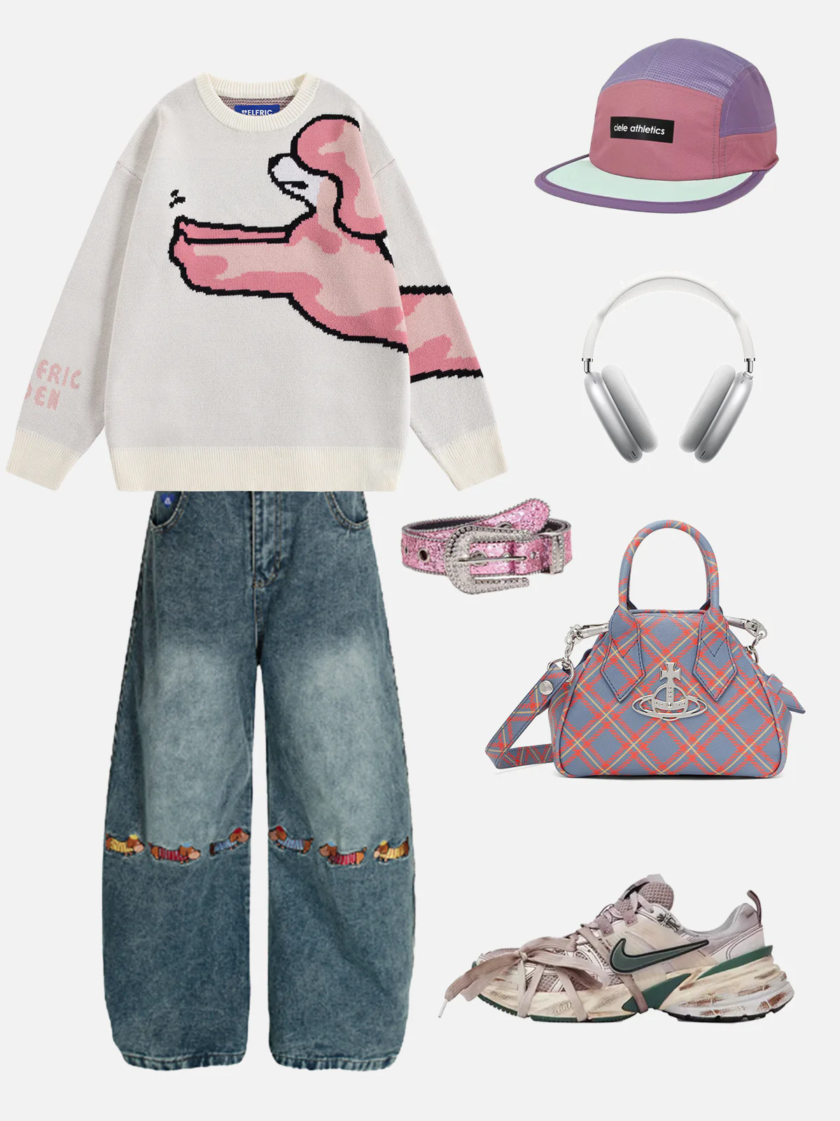 Aelfric Eden Dackel-Stickerei Baggy Barrel Jeans - Image 3
