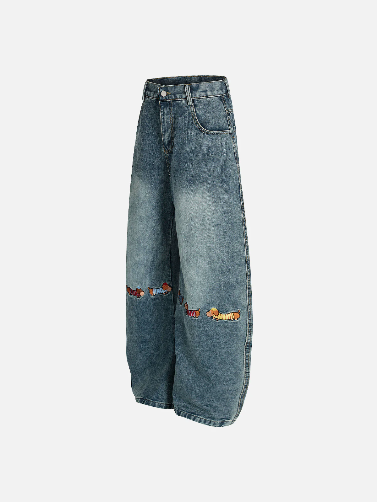 Aelfric Eden Dackel-Stickerei Baggy Barrel Jeans - Image 4