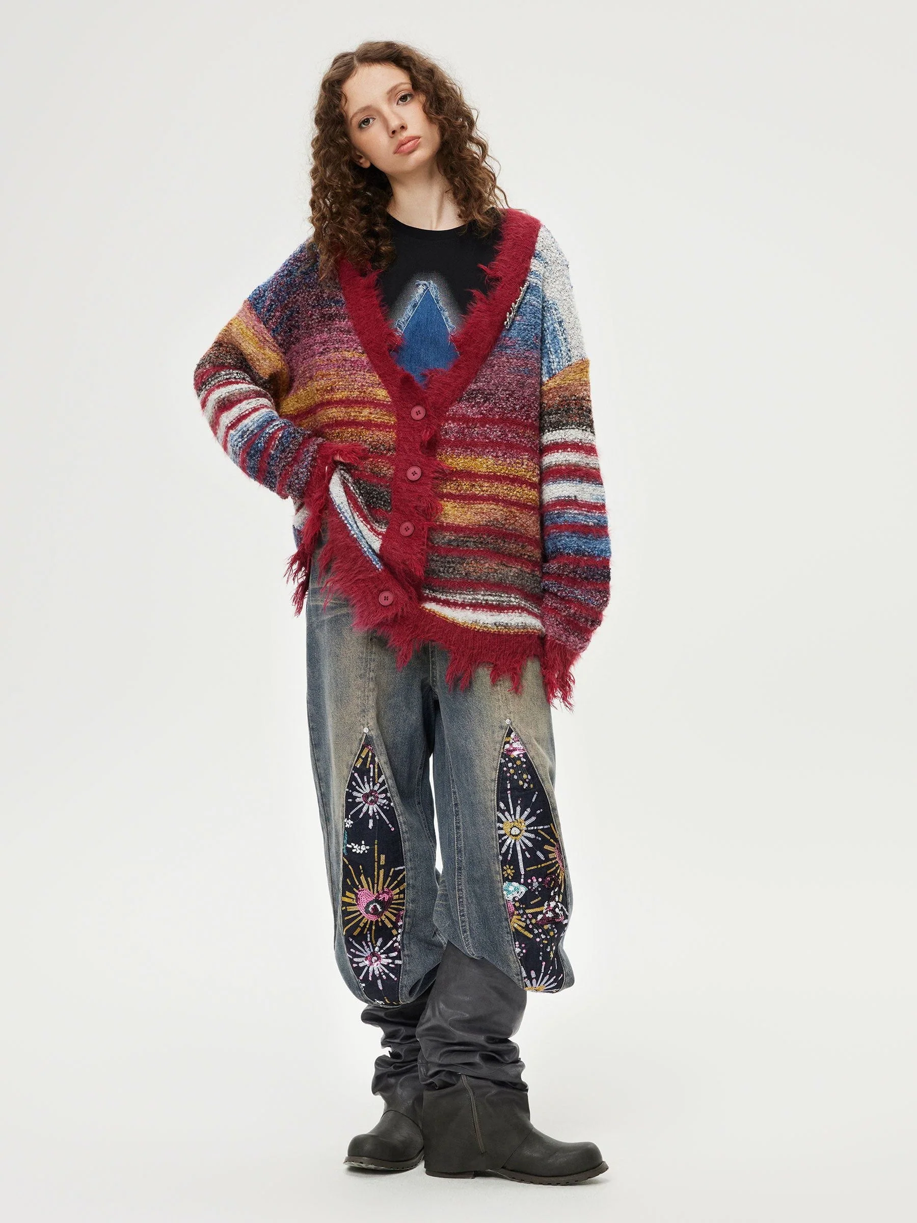 Aelfric Eden Fransen-Nadelstreifen-Cardigan mit Farbverlauf - Image 4