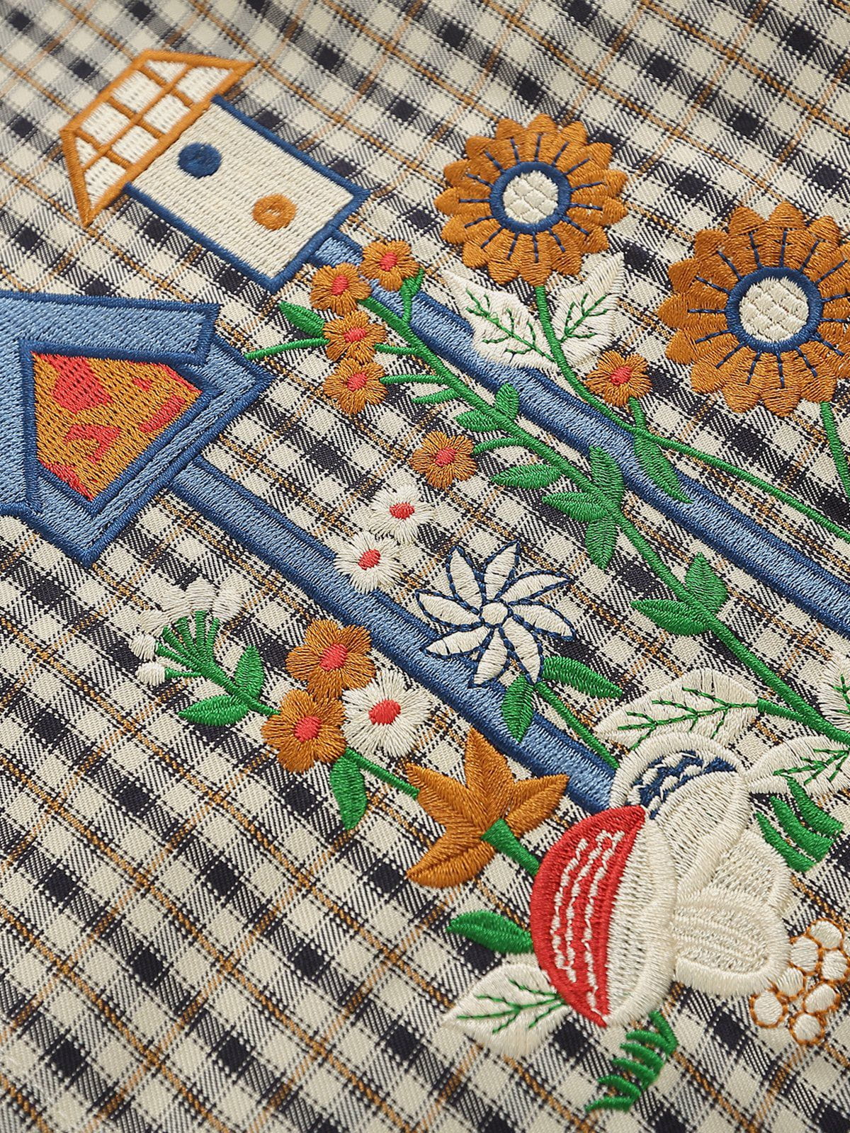 Aelfric Eden – Kurzärmliges Hemd mit Karomuster und Stickerei - Image 3