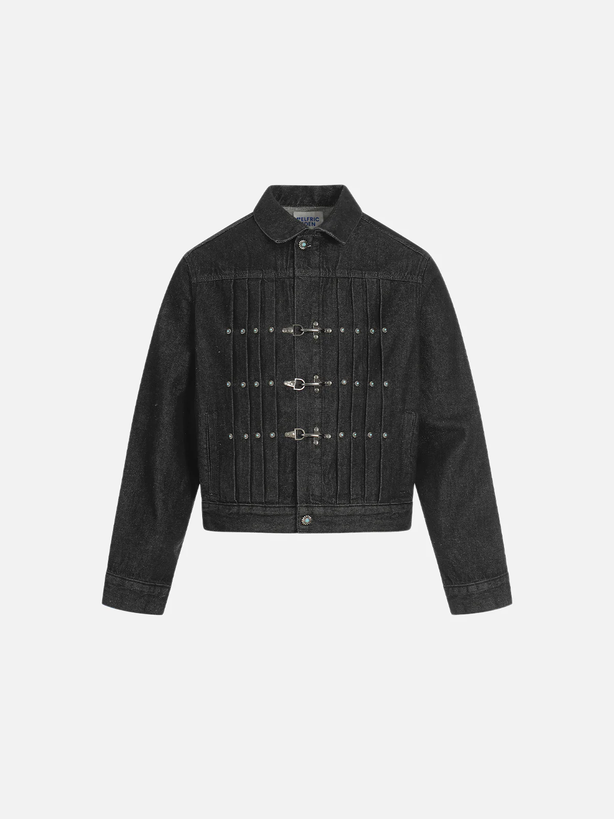 Aelfric Eden Plissierte Jeansjacke mit Metallknöpfen