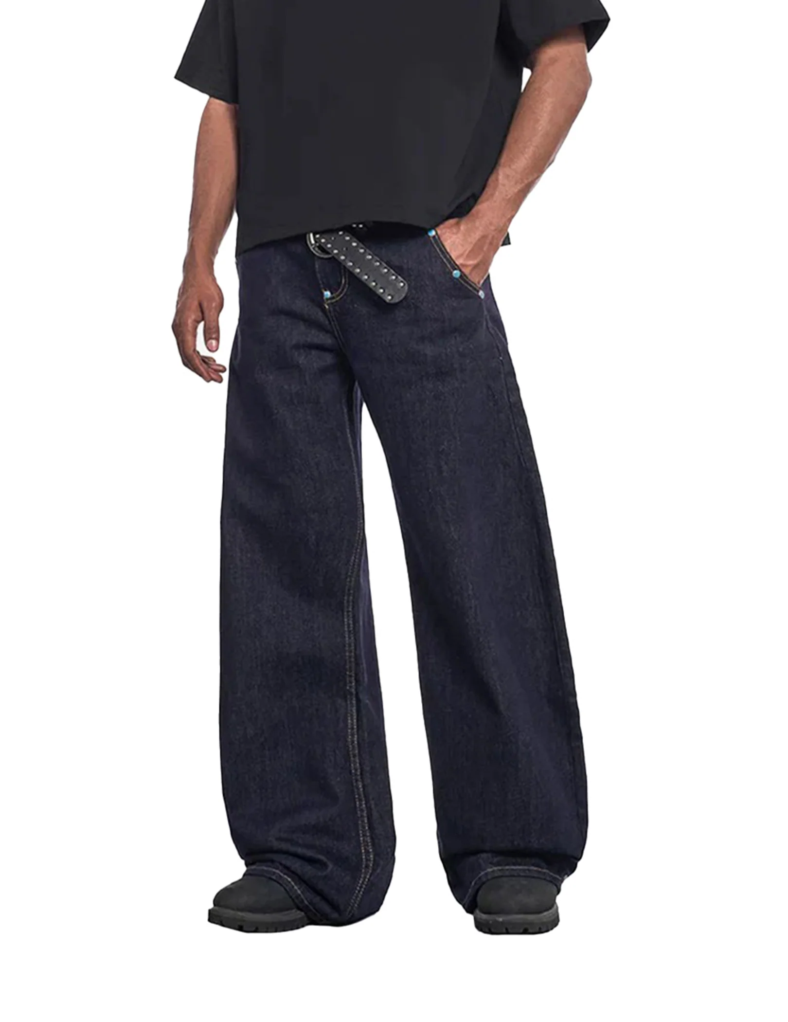 Aelfric Eden Vintage-Nieten Raw Baggy Barrel Jeans - Image 3