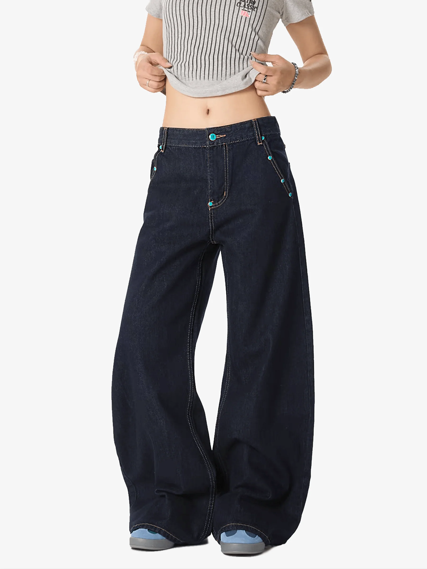 Aelfric Eden Vintage-Nieten Raw Baggy Barrel Jeans - Image 5