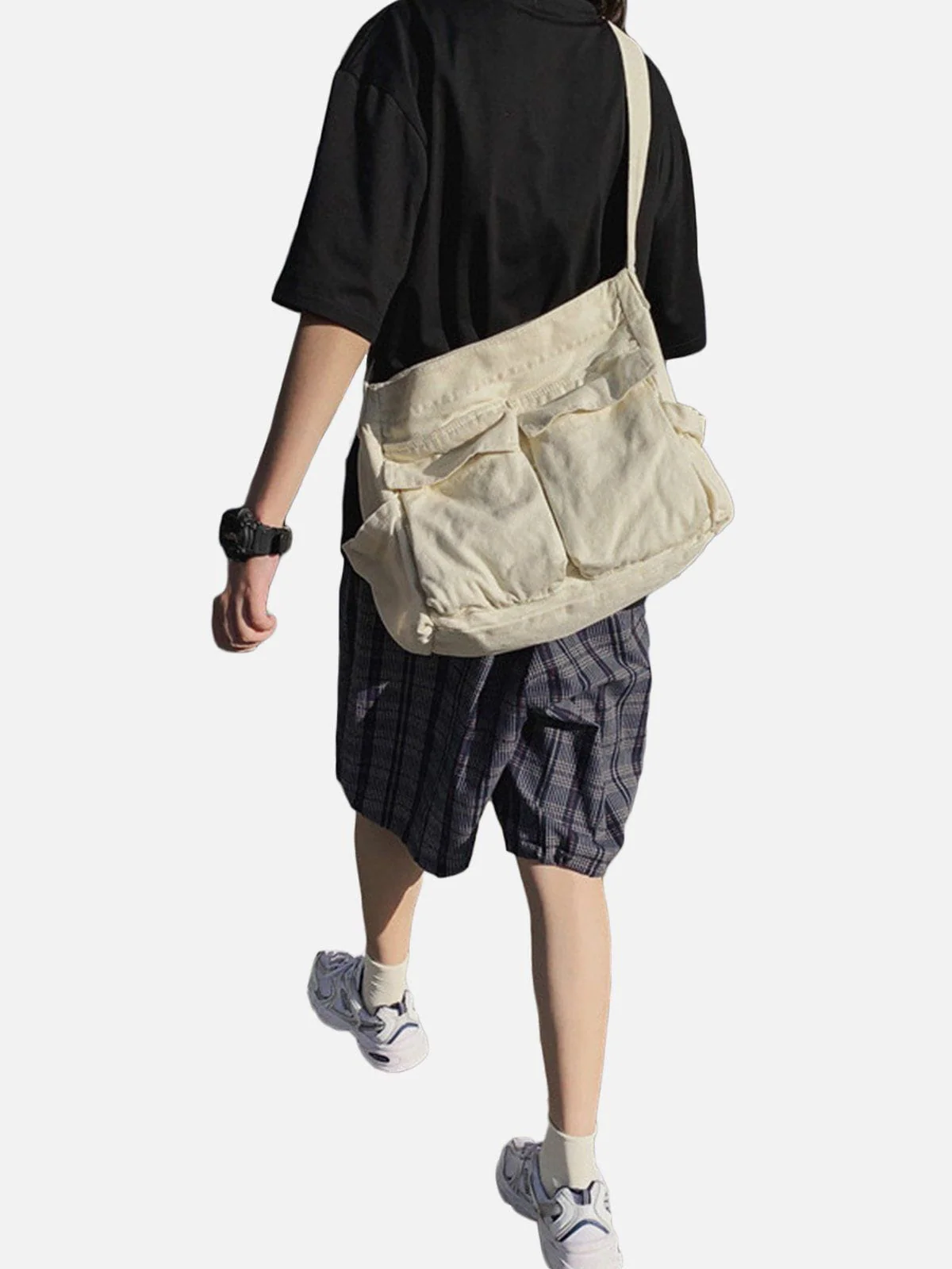 Einfarbige Umhängetasche mit großen Taschen - Image 5